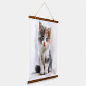 Adorable Kitten Watercolor Art Hangband Wandteppich Mit Holzrahmen (Gewinkelt)