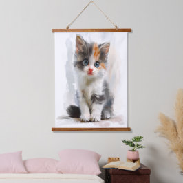 Adorable Kitten Watercolor Art Hangband Wandteppich Mit Holzrahmen
