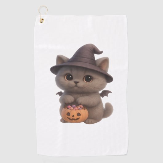 Adorable Kitten zu Halloween Hexenkostüm mit Pu Golfhandtuch (Vorderseite)