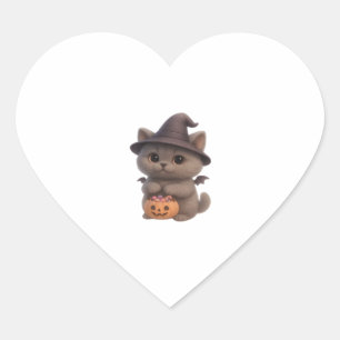 Adorable Kitten zu Halloween Hexenkostüm mit Pu Herz-Aufkleber