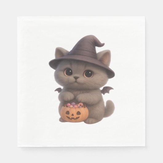 Adorable Kitten zu Halloween Hexenkostüm mit Pu Serviette (Vorderseite)