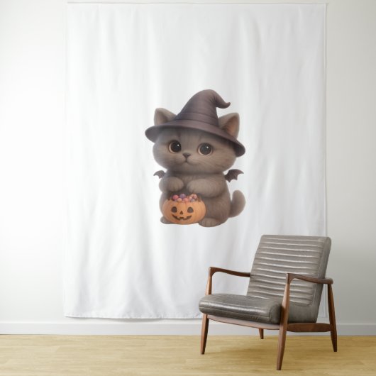 Adorable Kitten zu Halloween Hexenkostüm mit Pu Wandteppich (Beispiel)