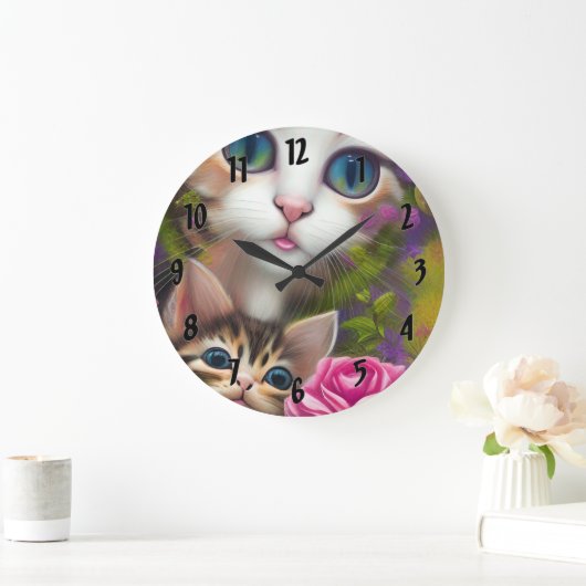 Adorable Kittens 8 Große Wanduhr (Zuhause)