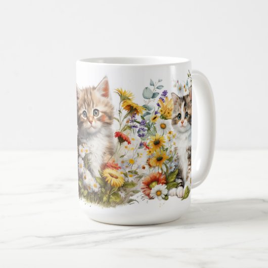 Adorable Kittens Line Keramik Tasse (VorderseiteRechts)