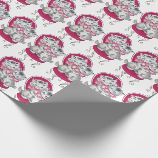 Adorable Kittens Pink Bow Vanity Chair Geschenkpapier (Ecke)