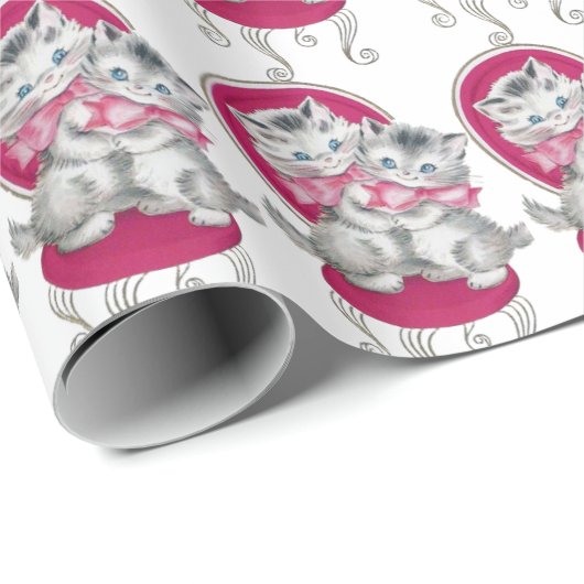 Adorable Kittens Pink Bow Vanity Chair Geschenkpapier (Rolleneckpunkt)