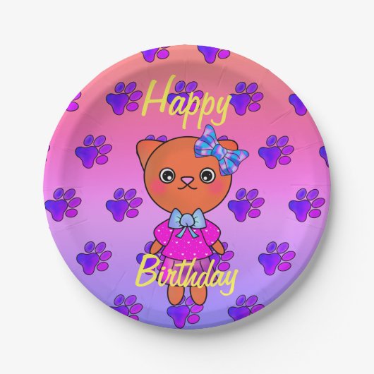 Adorable Kitty Cat Birthday Rainbow Pappteller (Vorderseite)