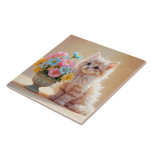 Adorable Kitty mit Bouquet von Blume Fliese (Seite)