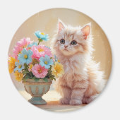 Adorable Kitty mit Bouquet von Blume Magnet (Vorne)
