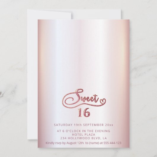 Adorable Kleid charmante Rose Goldglitterie Einladung (Rückseite)