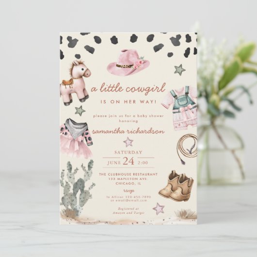 Adorable Kleine Cowgirl ist auf dem Weg Mädchen Du Einladung (Stehend Vorderseite)