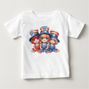 ADORABLE KLEINE MÄDCHEN IN ROT-WEISS-BLAU BABY T-SHIRT