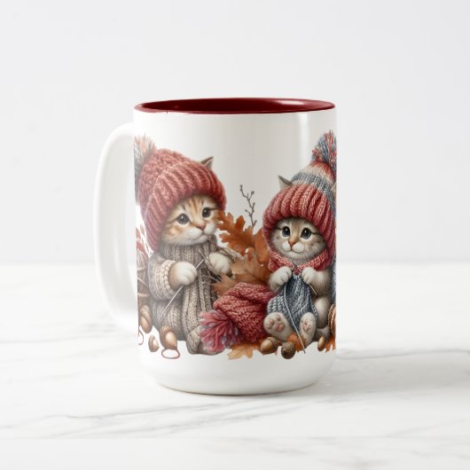 Adorable Knittin' Kätzchen Keramik Tasse (Vorderseite Links)