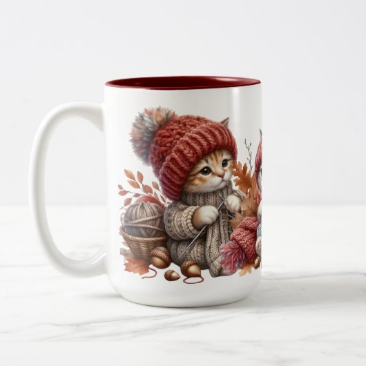 Adorable Knittin' Kätzchen Keramik Tasse (Links)