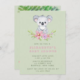 Adorable Koala Bear Girl Babydusche Einladung