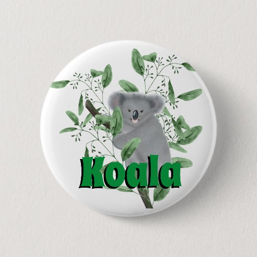 Adorable Koala Bear Klettergarten Eukalyptus Tree Button (Vorderseite)