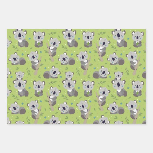 Adorable Koala Bear Wrapping Paper Set 3 Geschenkpapier Set (Vorderseite 3)