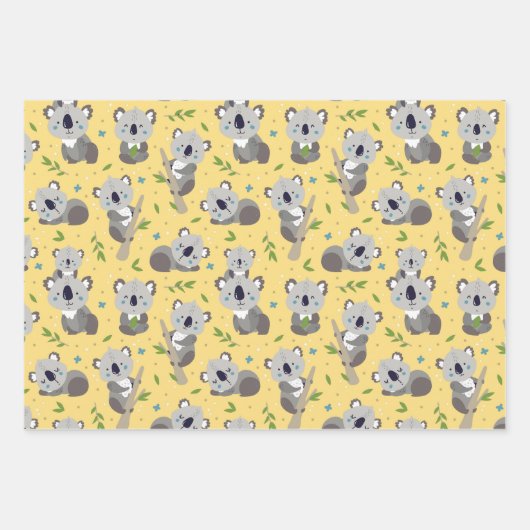 Adorable Koala Bear Wrapping Paper Set 3 Geschenkpapier Set (Vorderseite 2)