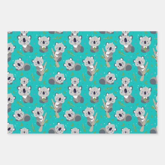 Adorable Koala Bear Wrapping Paper Set 3 Geschenkpapier Set (Vorderseite)