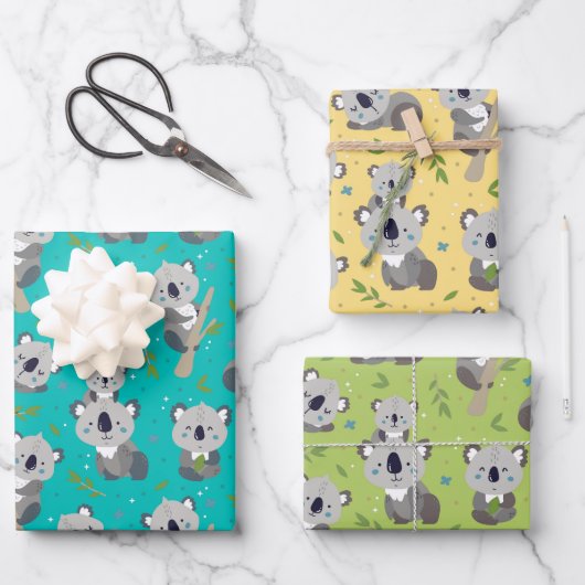 Adorable Koala Bear Wrapping Paper Set 3 Geschenkpapier Set (Vorderseite)