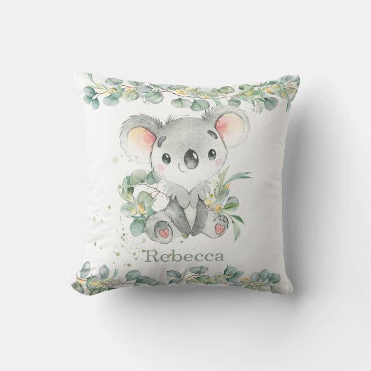 Adorable Koala Eucalyptus Leafy Girl Boy Kinderzim Kissen (Vorderseite)