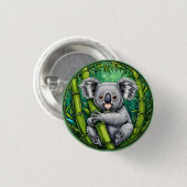 Adorable Koala Hugging Bamboo Stalk Button (Vorne & Hinten)