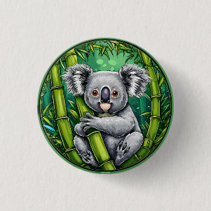 Adorable Koala Hugging Bamboo Stalk Button