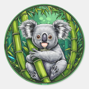 Adorable Koala Hugging Bamboo Stalk Runder Aufkleber