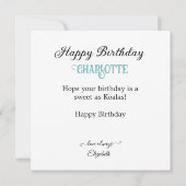 ADORABLE KOALA THEMA KINDERGEBURTSTAG CAKE KARTE (Rückseite)