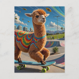 Adorable komische Skateboarding Alpaca Postkarte