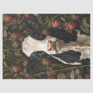 Adorable Kuh Calf Erdbeere Hintergrund Decoupage Seidenpapier