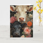 Adorable Kühe in den Blume Jeden Anlaß Karte (Gelbe Blume)