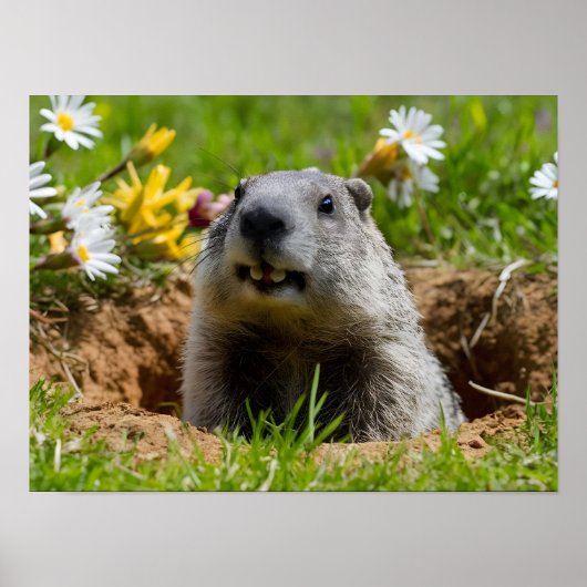Adorable lächelnde Groundhog Emerging Poster (Vorne)