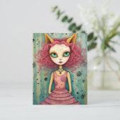 Adorable Lady mit Cat Oars Mixed Media Collage Postkarte (Stehend Vorderseite)