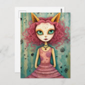 Adorable Lady mit Cat Oars Mixed Media Collage Postkarte (Vorne/Hinten)