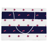 Adorable Ladybird Navy Blue Stripes Große Geschenktüte (Rückseite)