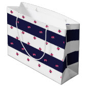 Adorable Ladybird Navy Blue Stripes Große Geschenktüte (Rückseite Schrägansicht)