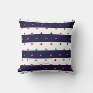 Adorable Ladybird Navy Blue Stripes Kissen