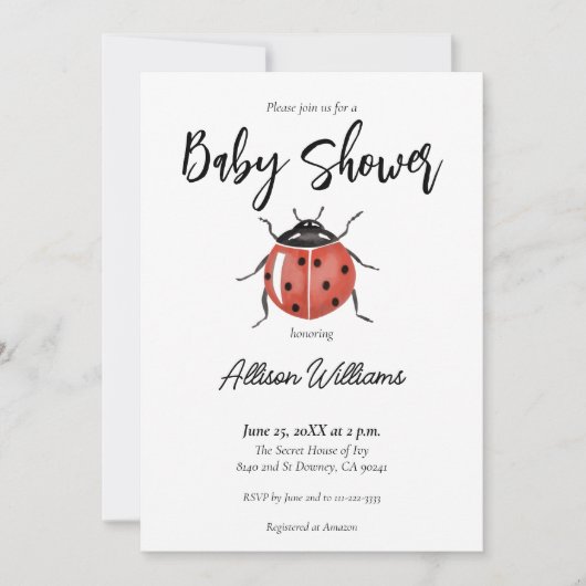 Adorable Ladybug Babydusche Einladung (Vorderseite)