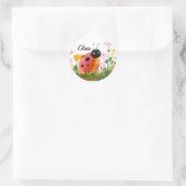 Adorable Ladybug Girl's Name Wildflowers Runder Aufkleber (Tasche)
