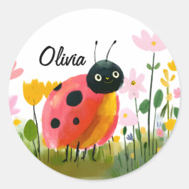Adorable Ladybug Girl's Name Wildflowers Runder Aufkleber