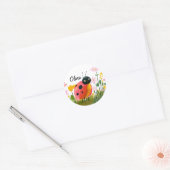 Adorable Ladybug Girl's Name Wildflowers Runder Aufkleber (Umschlag)