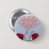 Adorable Ladybug mit Hübschem rosa Ballon Bouquet Button (Vorne & Hinten)