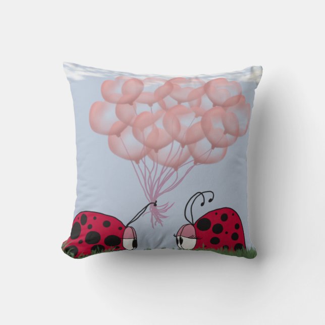 Adorable Ladybug mit Hübschem rosa Ballon Bouquet Kissen (Vorderseite)