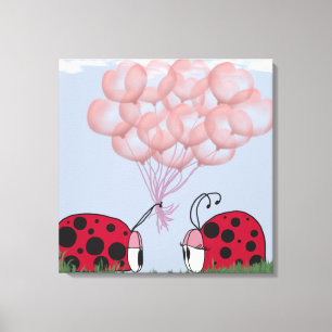 Adorable Ladybug mit Hübschem rosa Ballon Bouquet Leinwanddruck