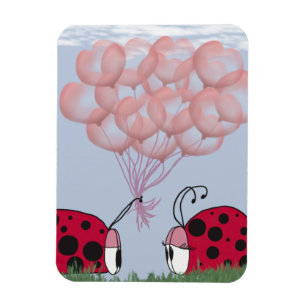 Adorable Ladybug mit Hübschem rosa Ballon Bouquet Magnet