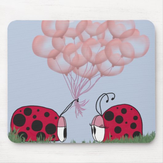 Adorable Ladybug mit Hübschem rosa Ballon Bouquet Mousepad (Vorne)