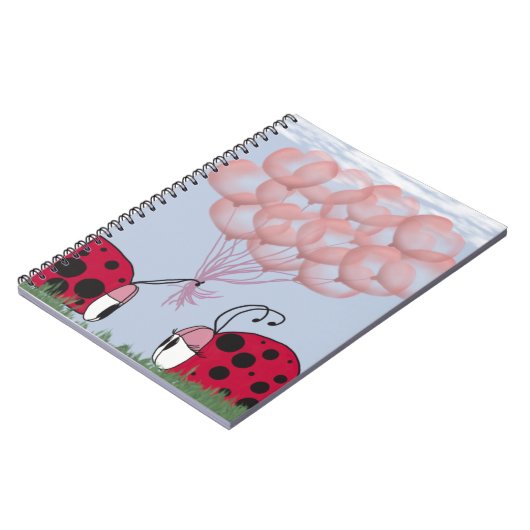 Adorable Ladybug mit Hübschem rosa Ballon Bouquet Notizblock (Linke Seite)