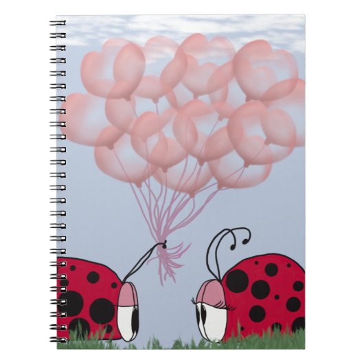Adorable Ladybug mit Hübschem rosa Ballon Bouquet Notizblock (Vorderseite)