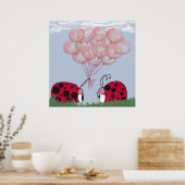 Adorable Ladybug mit Hübschem rosa Ballon Bouquet Poster (Küche)